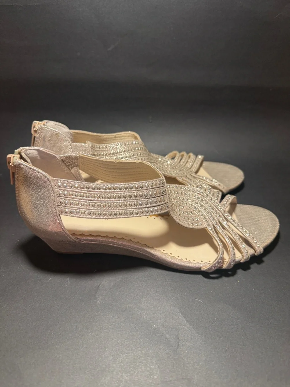 Charter Club Women's Glitter Strappy Heeled Sandals in Champagne 6.5